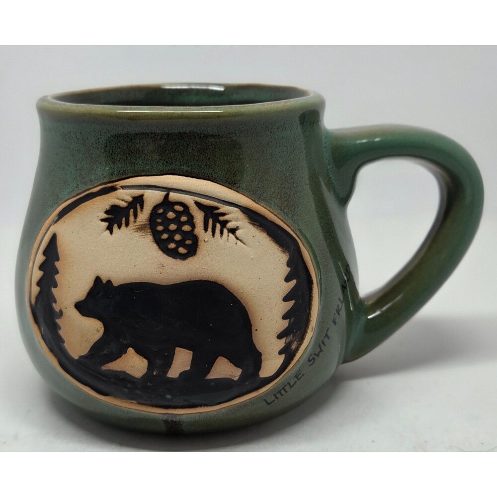 Cape Shore Stoneware Coffee Mug Bear Green/Beige Beanpot Style 16oz Misprint.